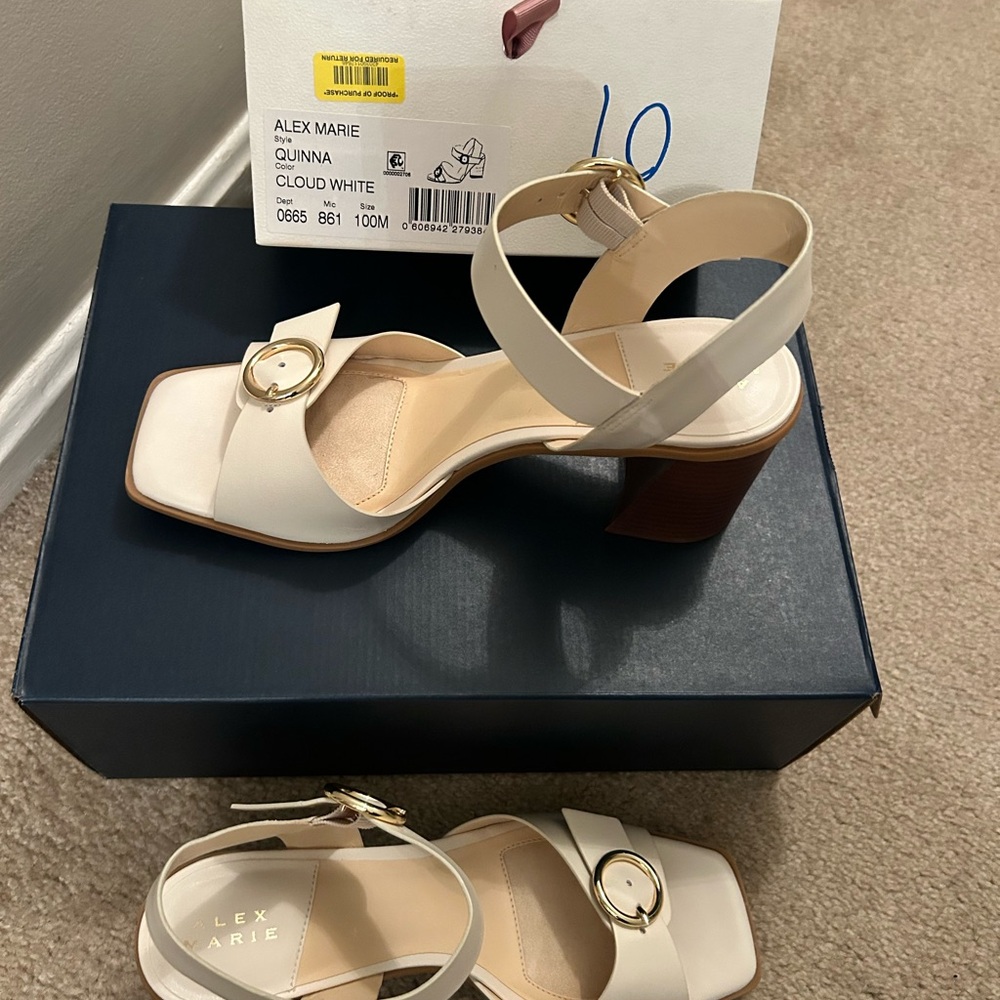 Alex Marie Cloud White Block Heel Sandals